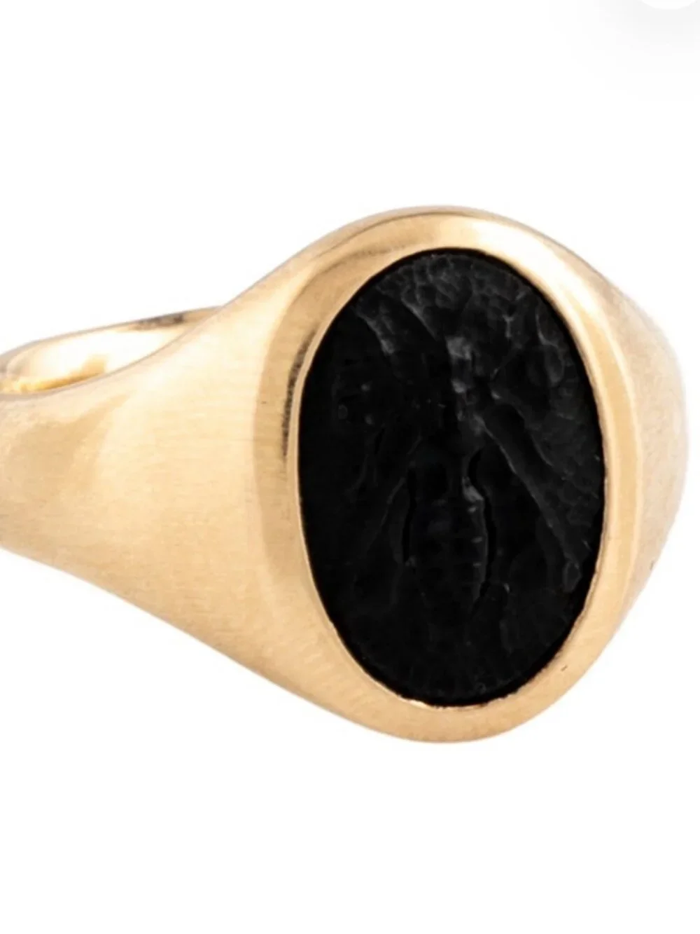 DAVID YURMAN 18K 750 YELLOW GOLD ONYX BEE PINKY RING